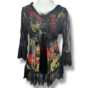 Belíssimo NY Gothic Lace Blouse XL Witchy Whimsygoth Sheer Black Romantic Top
